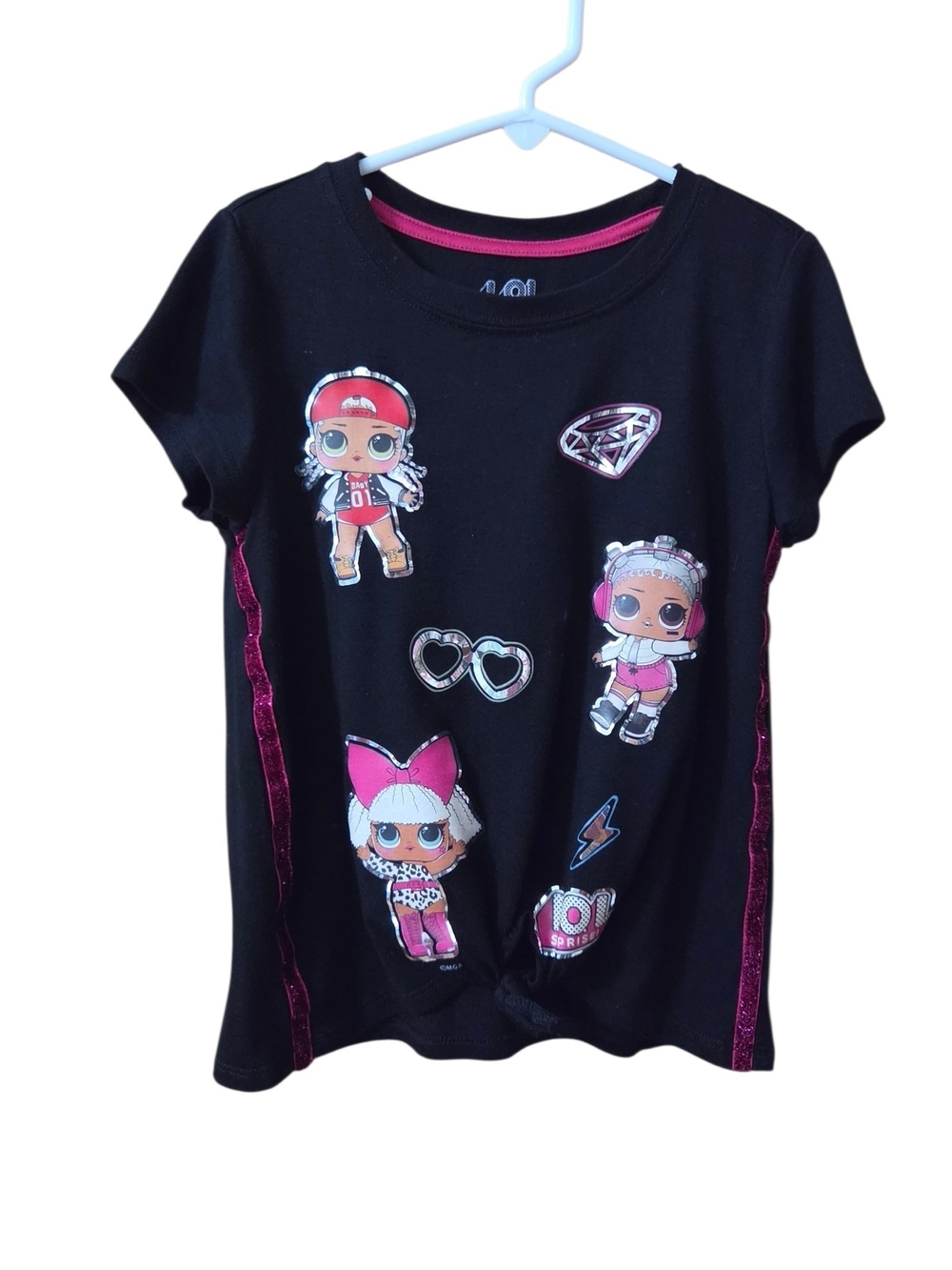 L.O.L. Surprise! Black Tee with Pink Sequin Side Strips and Character Graphics
